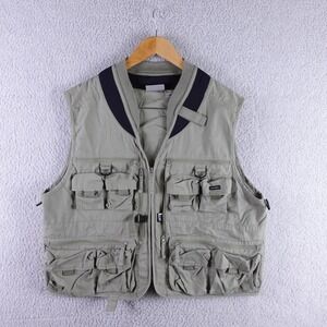 Quest Mens Utility Fishing Vest Sage Green Multi Pocket‎ Gorpcore L/XL Outdoor
